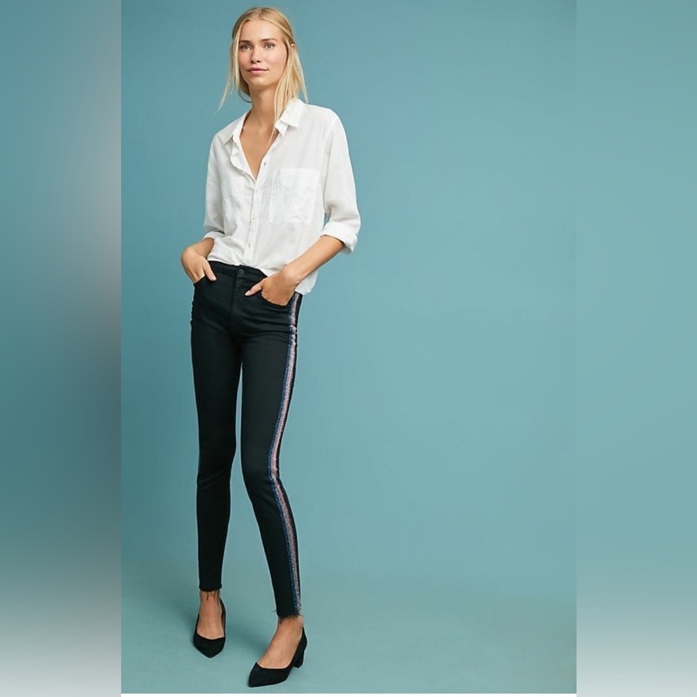 NWT Mother High-waisted black Looker Ankle fray jeans
